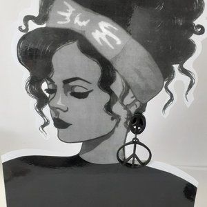 Vintage 1970s Black Dangle Peace Sign Pierced Earrings